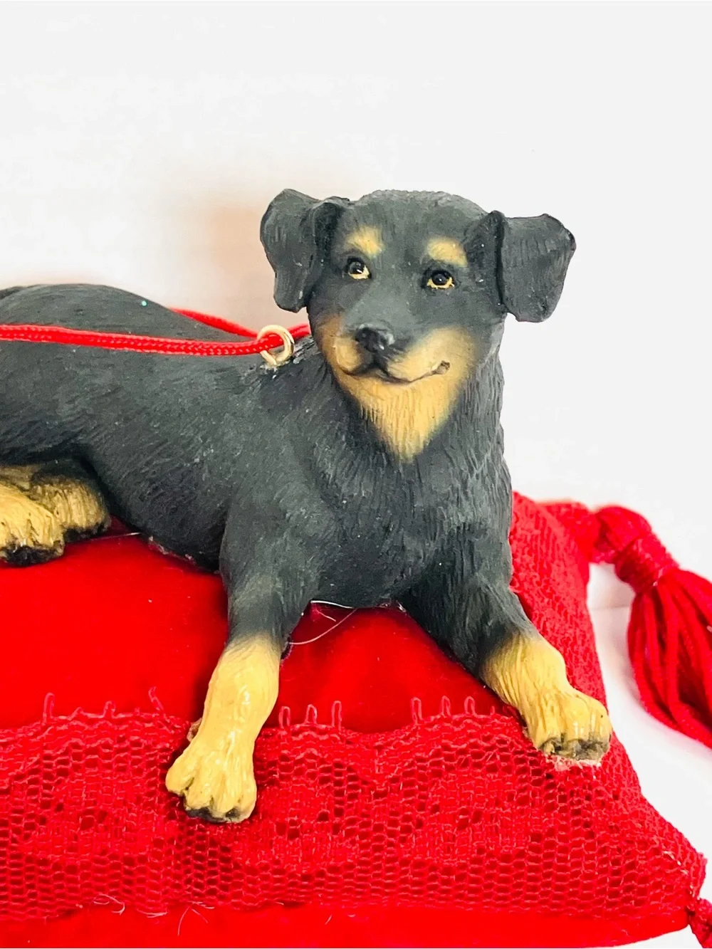 Handmade Rottweiler On A Red Velevet Pillow Ornament Read